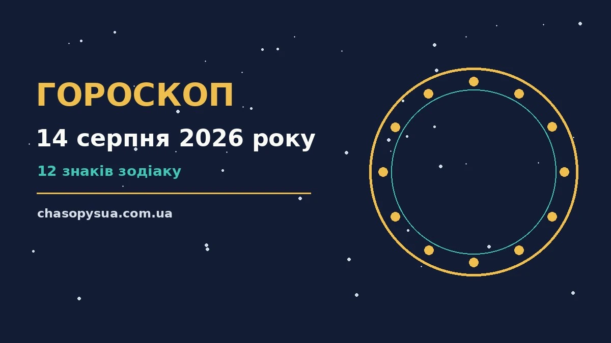 Гороскоп на 14 серпня 2026 року — ілюстрація з нічним зоряним небом і знаками Зодіаку
